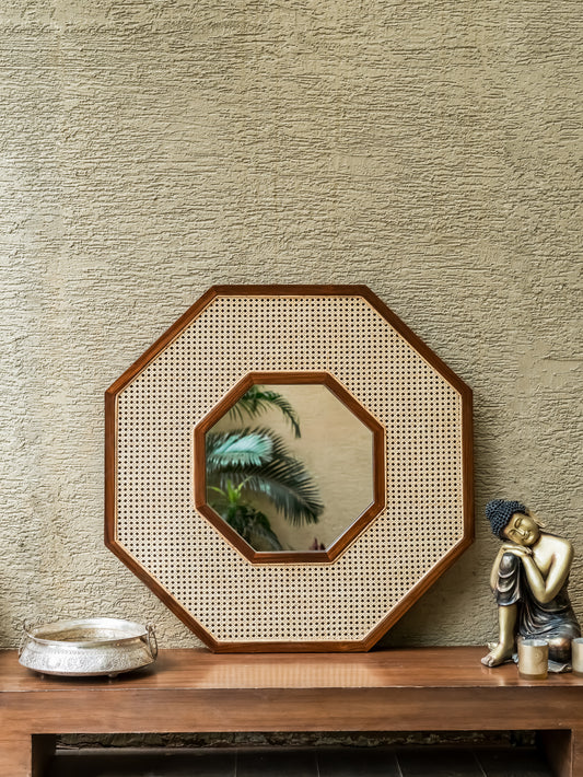 Aurora teak cane mirror