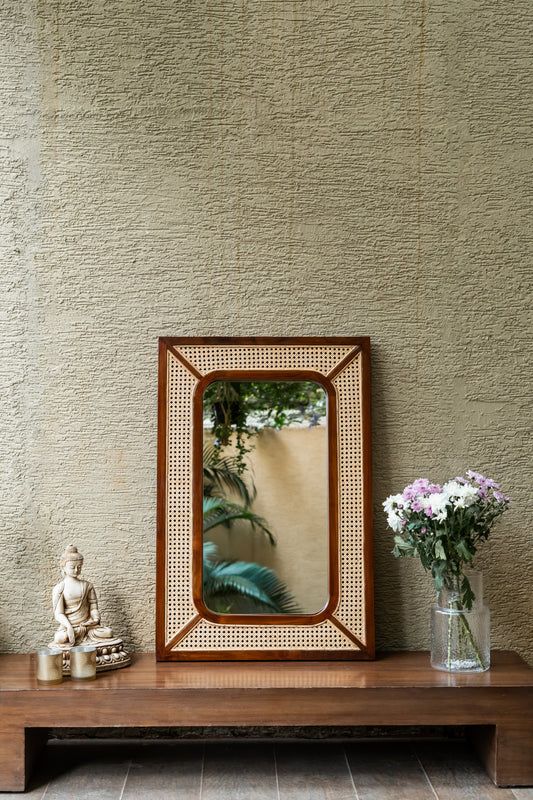 Avery teak cane mirror